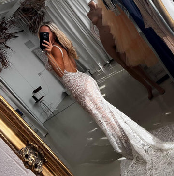 Beautiful model wearing Mia Bridal Gown HIRE, by Amy Taylor Collection. Contact us today to order your perfect outfit. 1